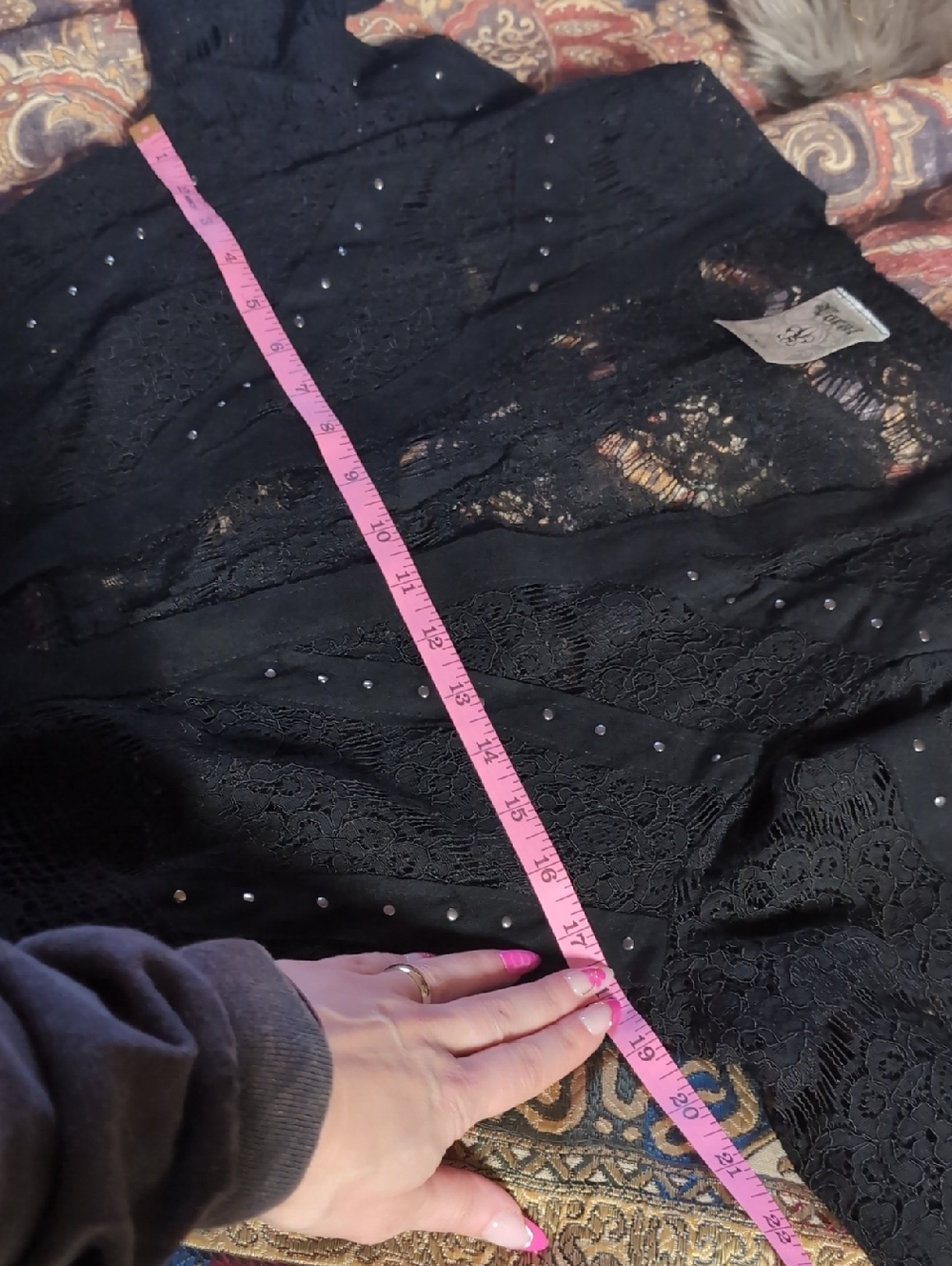 Black Lace Duster With Studs By Vocal - Picture 6 of 8
